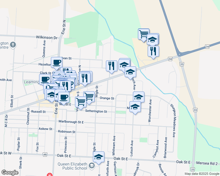 map of restaurants, bars, coffee shops, grocery stores, and more near 12 Jones Avenue in Essex County