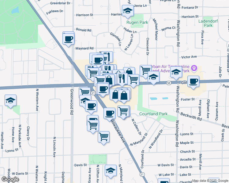 map of restaurants, bars, coffee shops, grocery stores, and more near 8331 West Golf Road in Niles