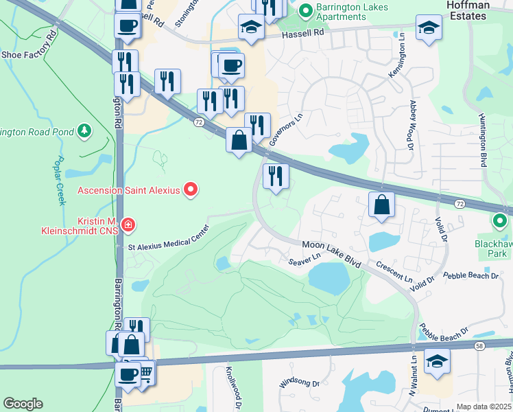map of restaurants, bars, coffee shops, grocery stores, and more near 1659 Moon Lake Boulevard in Hoffman Estates