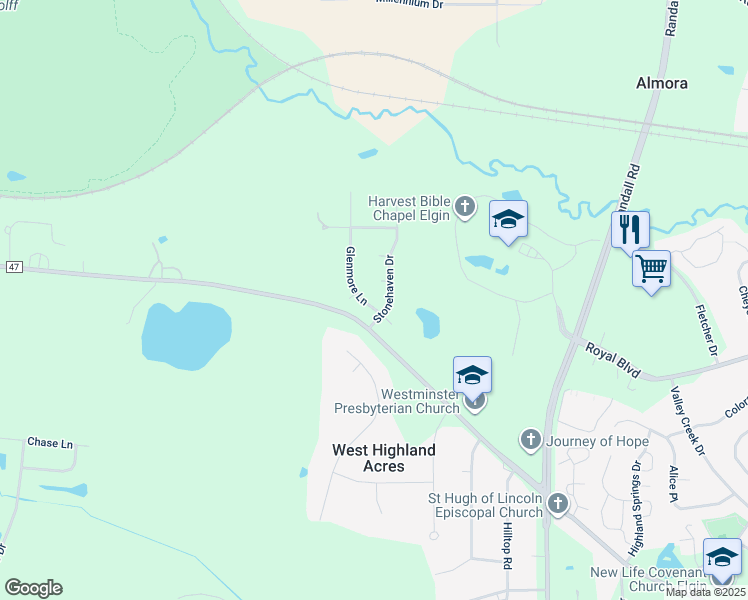 map of restaurants, bars, coffee shops, grocery stores, and more near 905 Glenmore Lane in Elgin