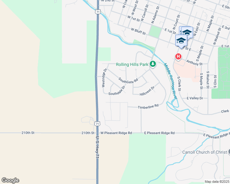 map of restaurants, bars, coffee shops, grocery stores, and more near 524 Southdale Drive in Carroll