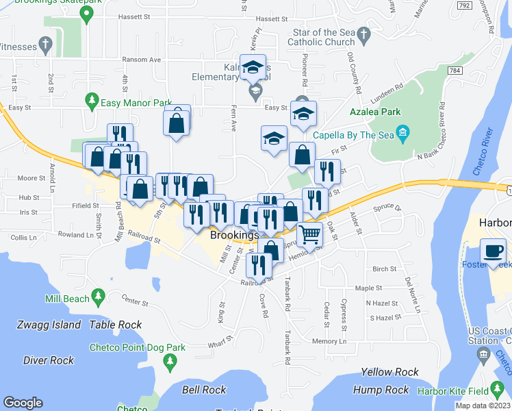 map of restaurants, bars, coffee shops, grocery stores, and more near 3 Park Avenue in Brookings
