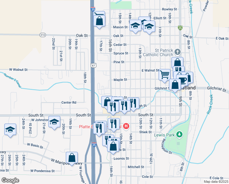 map of restaurants, bars, coffee shops, grocery stores, and more near 1555 Gilchrist Street in Wheatland