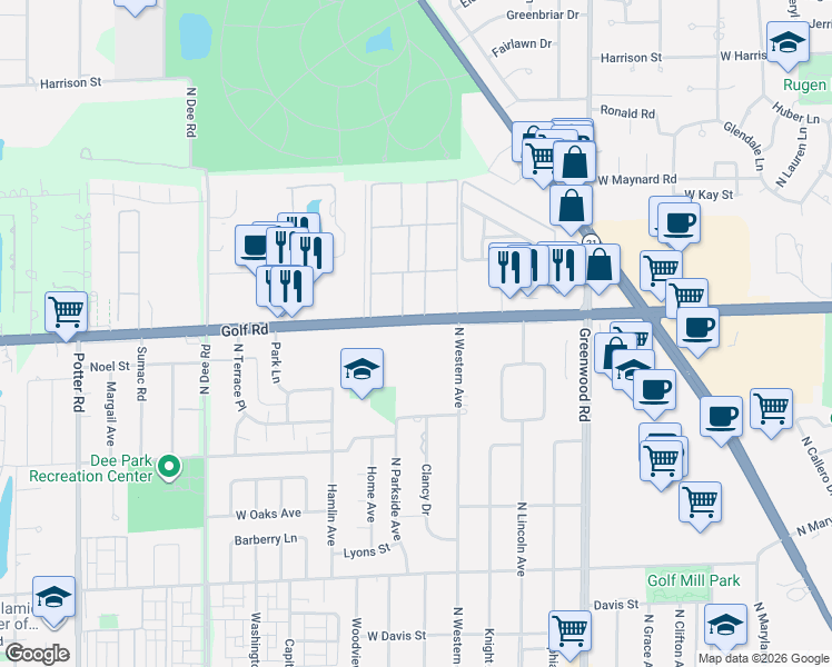 map of restaurants, bars, coffee shops, grocery stores, and more near in Cook County