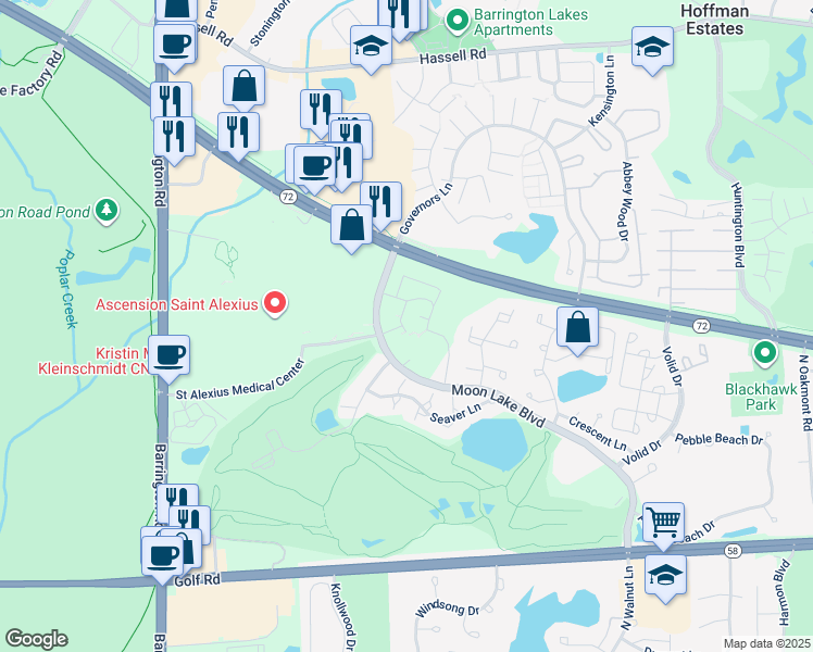 map of restaurants, bars, coffee shops, grocery stores, and more near 1659 Moon Lake Boulevard in Hoffman Estates