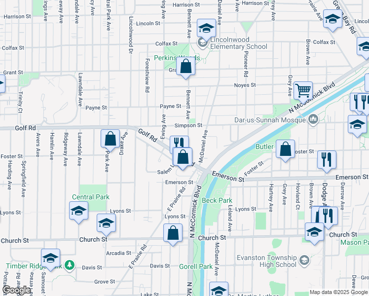 map of restaurants, bars, coffee shops, grocery stores, and more near 2008 Bennett Avenue in Evanston