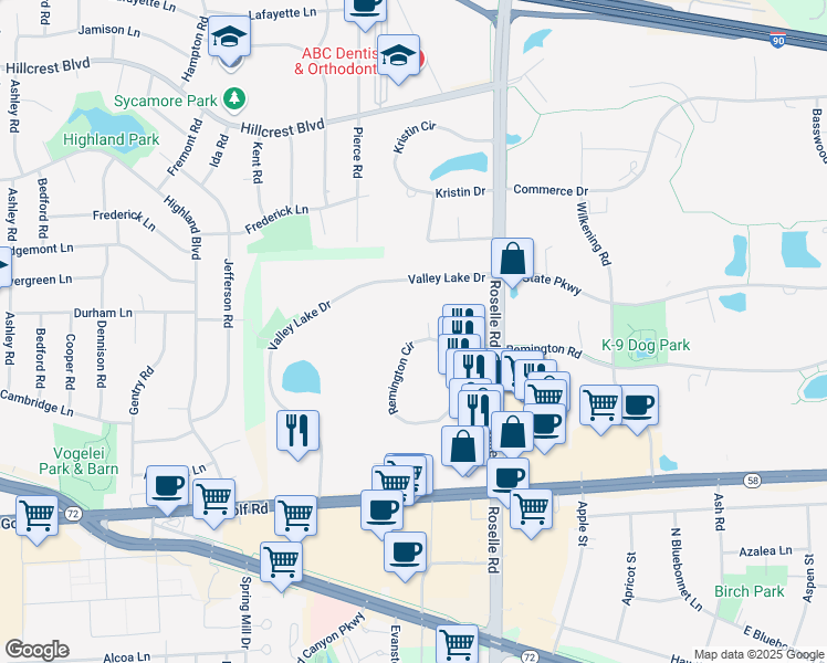map of restaurants, bars, coffee shops, grocery stores, and more near 105 Salado Court in Schaumburg