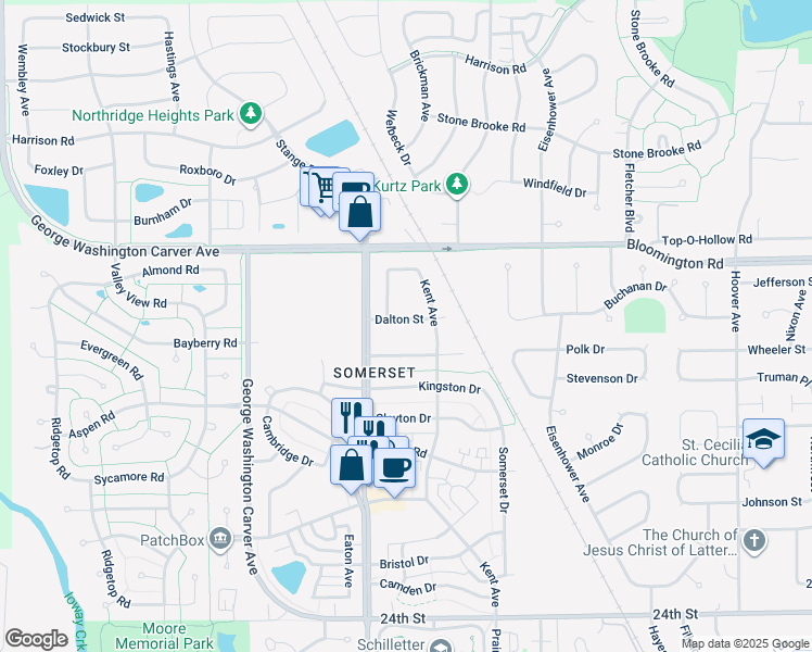 map of restaurants, bars, coffee shops, grocery stores, and more near 2528 Dalton Street in Ames