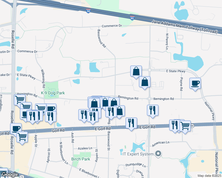 map of restaurants, bars, coffee shops, grocery stores, and more near 1300 Basswood Road in Schaumburg