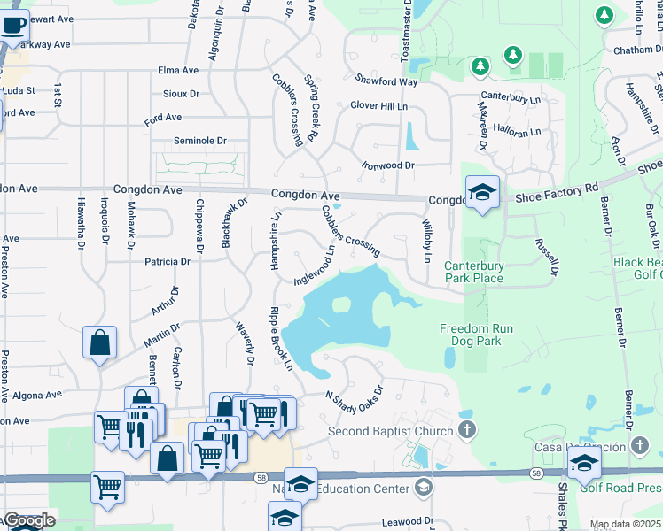 map of restaurants, bars, coffee shops, grocery stores, and more near 1070 Inglewood Lane in Elgin
