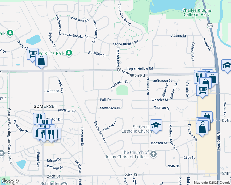 map of restaurants, bars, coffee shops, grocery stores, and more near 3306 Taft Court in Ames