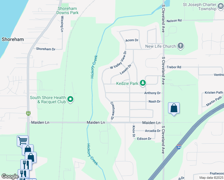 map of restaurants, bars, coffee shops, grocery stores, and more near 2003 Anthony Drive in St. Joseph