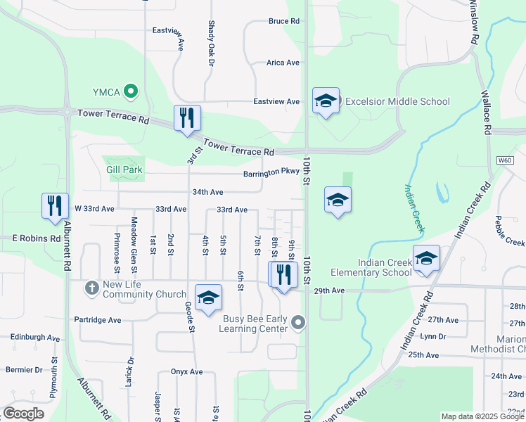 map of restaurants, bars, coffee shops, grocery stores, and more near 3275 7th Street in Marion