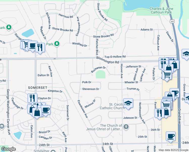 map of restaurants, bars, coffee shops, grocery stores, and more near 3306 Taft Court in Ames