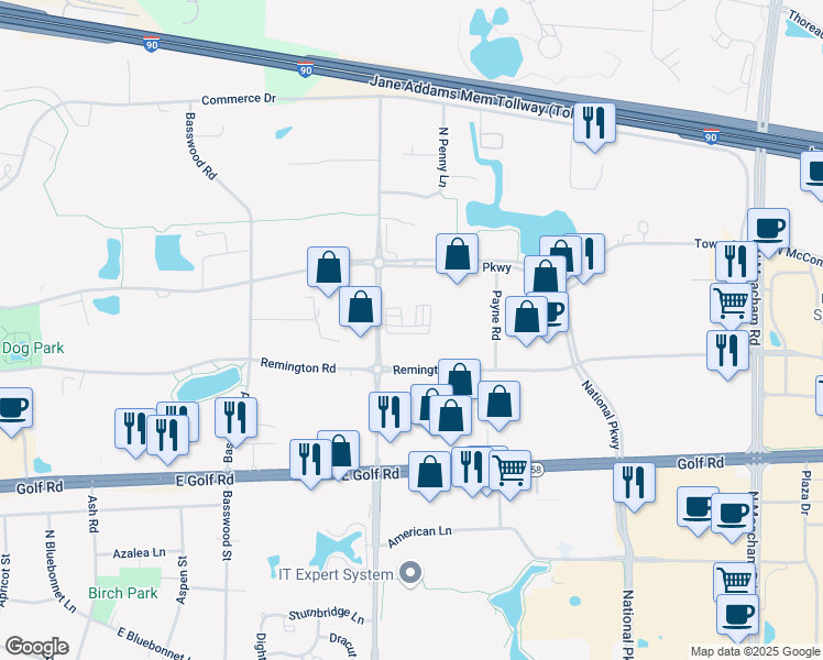 map of restaurants, bars, coffee shops, grocery stores, and more near 1401 Plum Grove Road in Schaumburg