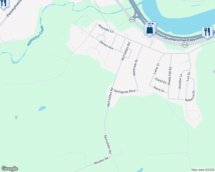 map of restaurants, bars, coffee shops, grocery stores, and more near 392 Mcfadden Rd in Apalachin