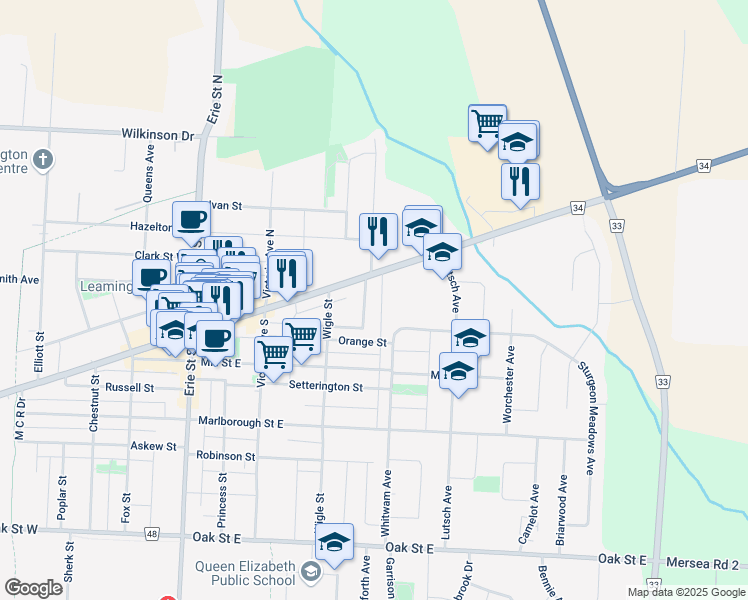 map of restaurants, bars, coffee shops, grocery stores, and more near 12 Jones Avenue in Essex County