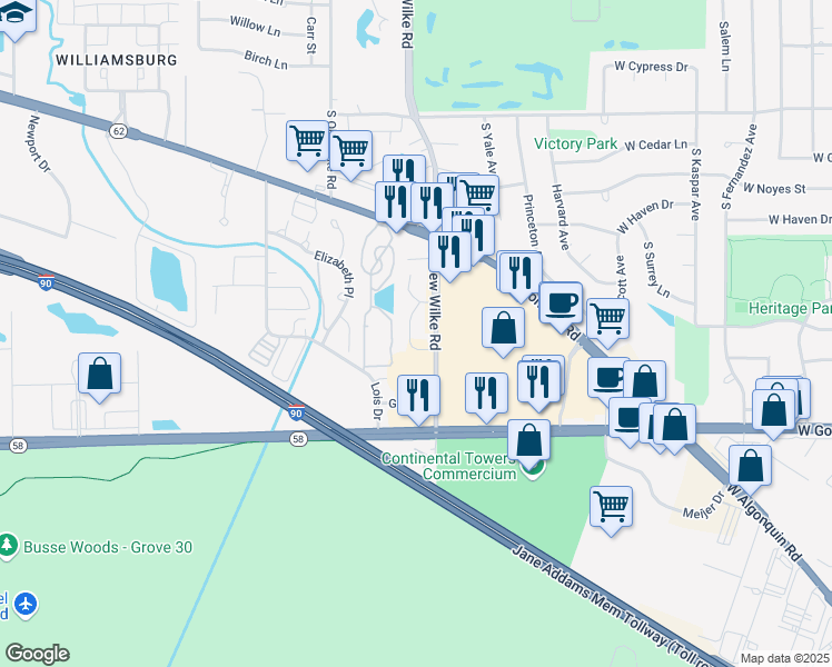 map of restaurants, bars, coffee shops, grocery stores, and more near 5602 Tinder in Rolling Meadows