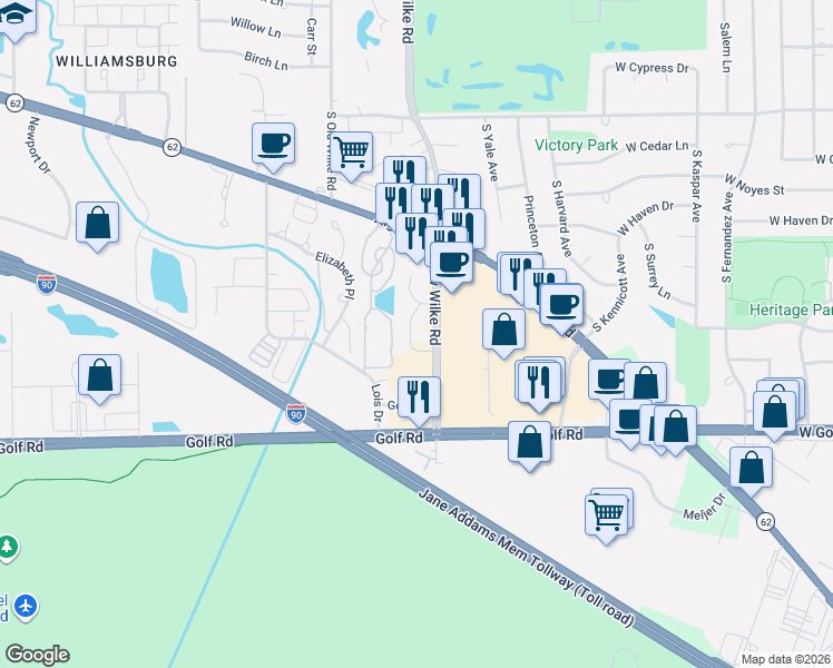 map of restaurants, bars, coffee shops, grocery stores, and more near 5602 Tinder in Rolling Meadows