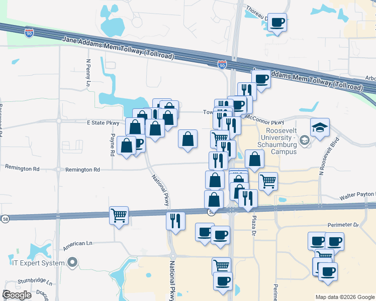 map of restaurants, bars, coffee shops, grocery stores, and more near 1250 Remington Rd in Schaumburg