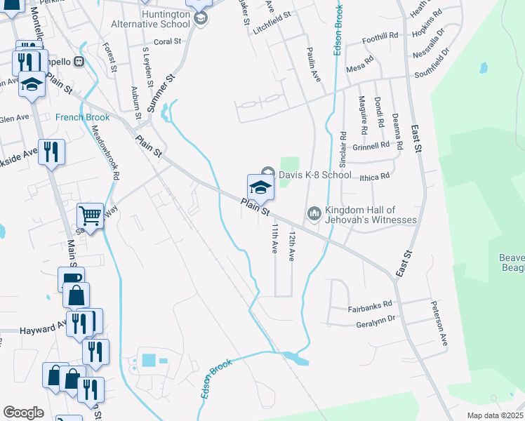 map of restaurants, bars, coffee shops, grocery stores, and more near 380 Plain Street in Brockton