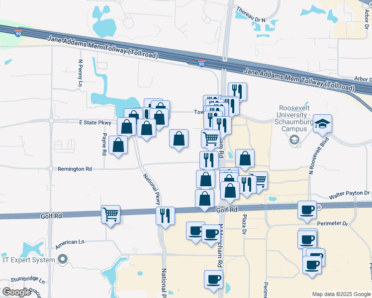 map of restaurants, bars, coffee shops, grocery stores, and more near 1250 Remington Rd in Schaumburg