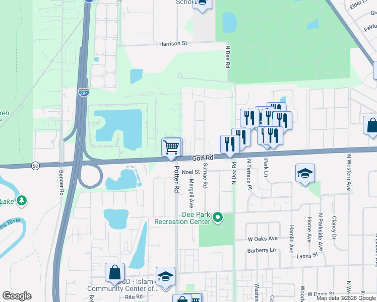 map of restaurants, bars, coffee shops, grocery stores, and more near in Cook County
