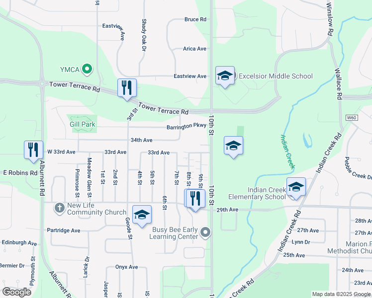 map of restaurants, bars, coffee shops, grocery stores, and more near 3275 7th Street in Marion