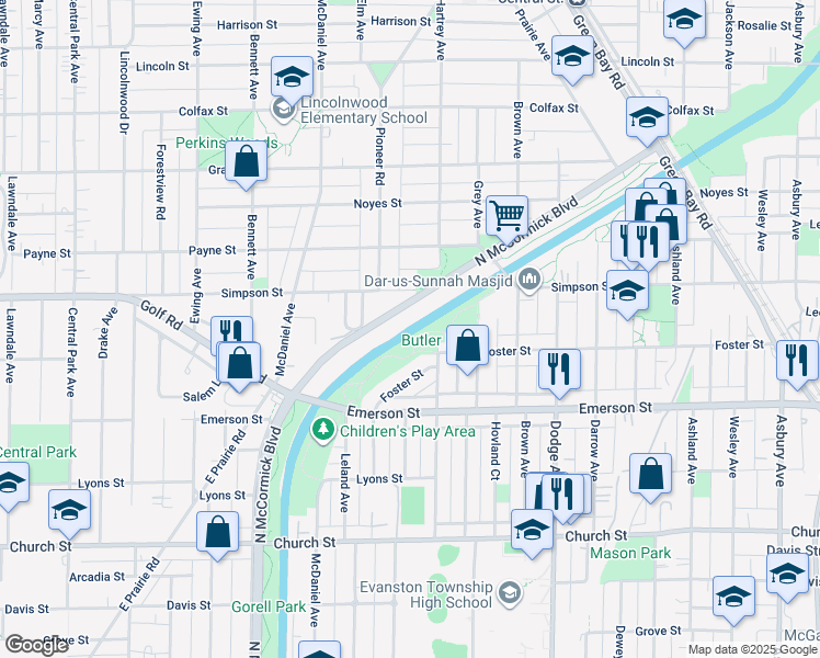 map of restaurants, bars, coffee shops, grocery stores, and more near 2315 Foster Street in Evanston