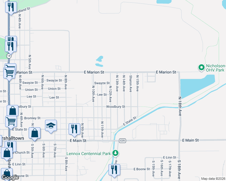 map of restaurants, bars, coffee shops, grocery stores, and more near 301-399 North 12th Avenue in Marshalltown