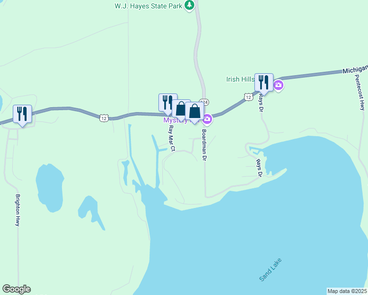 map of restaurants, bars, coffee shops, grocery stores, and more near 7751 Clairmont Road in Onsted