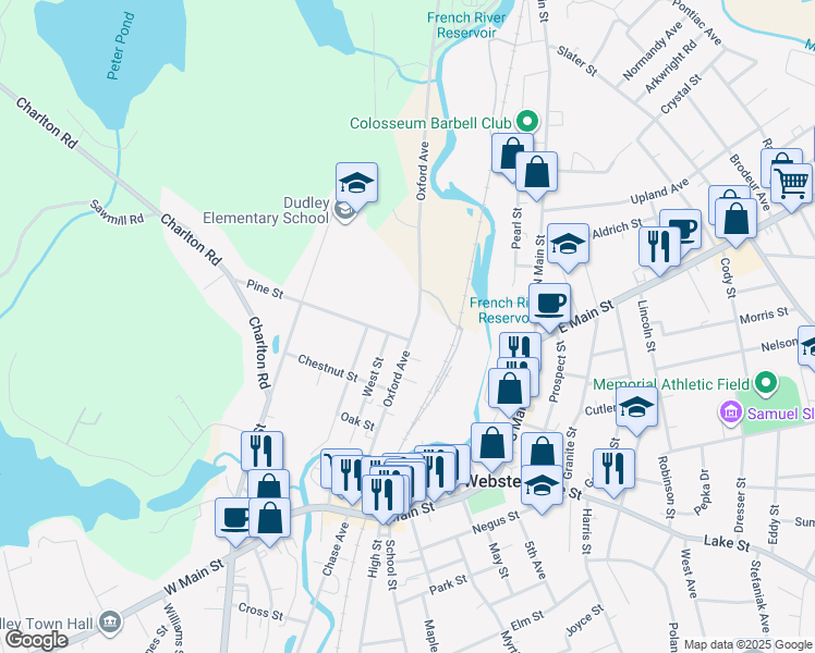 map of restaurants, bars, coffee shops, grocery stores, and more near 3 Saenger Street in Dudley