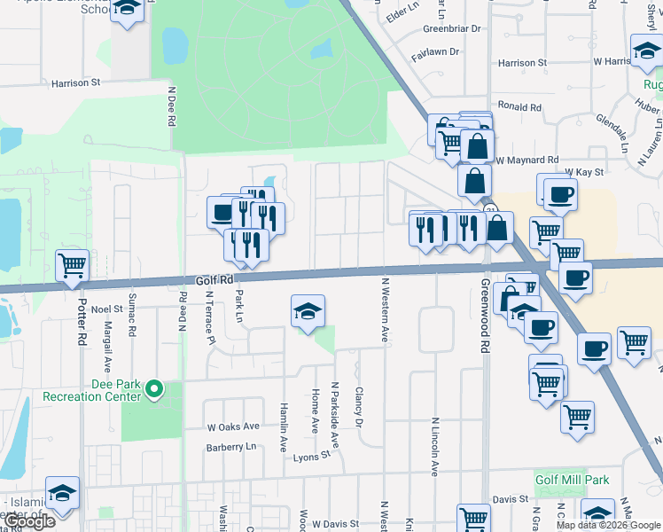 map of restaurants, bars, coffee shops, grocery stores, and more near in Cook County
