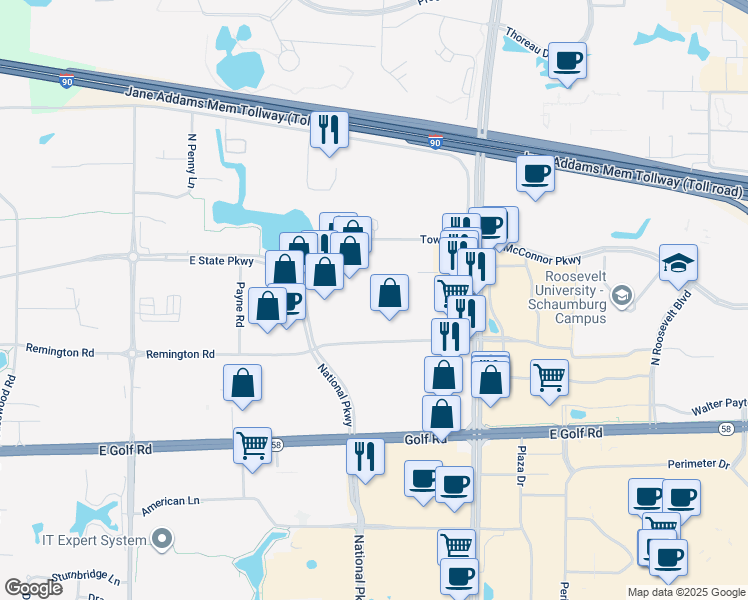 map of restaurants, bars, coffee shops, grocery stores, and more near 1130 Remington Road in Schaumburg