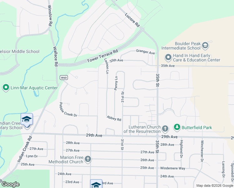 map of restaurants, bars, coffee shops, grocery stores, and more near 3379 Penny Lane in Marion
