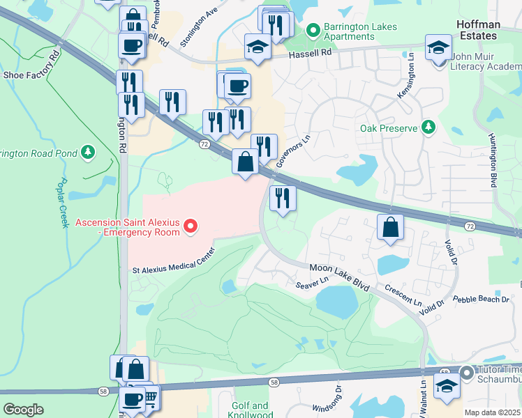 map of restaurants, bars, coffee shops, grocery stores, and more near 1745-1759 Moon Lake Boulevard in Hoffman Estates