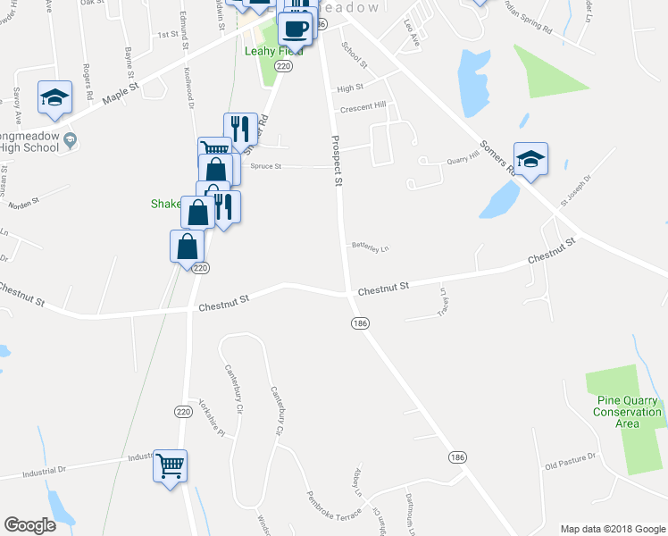 map of restaurants, bars, coffee shops, grocery stores, and more near 239 Prospect Street in East Longmeadow