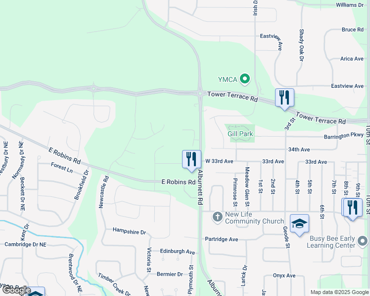 map of restaurants, bars, coffee shops, grocery stores, and more near 3400 Alburnett Road in Marion