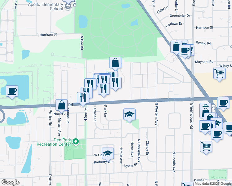 map of restaurants, bars, coffee shops, grocery stores, and more near 9020 West Golf Road in Niles