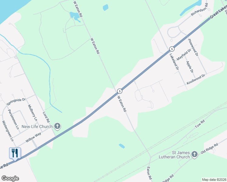 map of restaurants, bars, coffee shops, grocery stores, and more near 1570 Eaton Road in Fairview