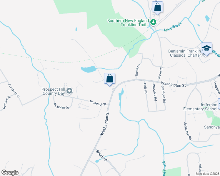 map of restaurants, bars, coffee shops, grocery stores, and more near 823 Washington Street in Franklin