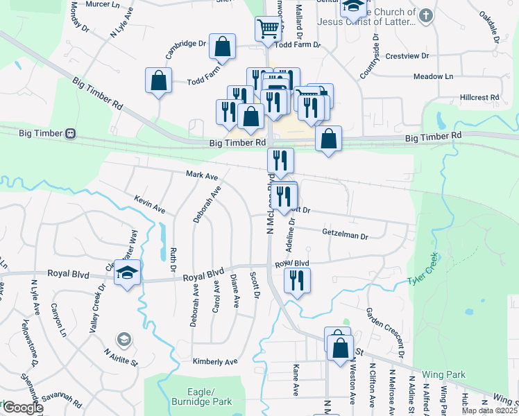 map of restaurants, bars, coffee shops, grocery stores, and more near 960 North McLean Boulevard in Elgin