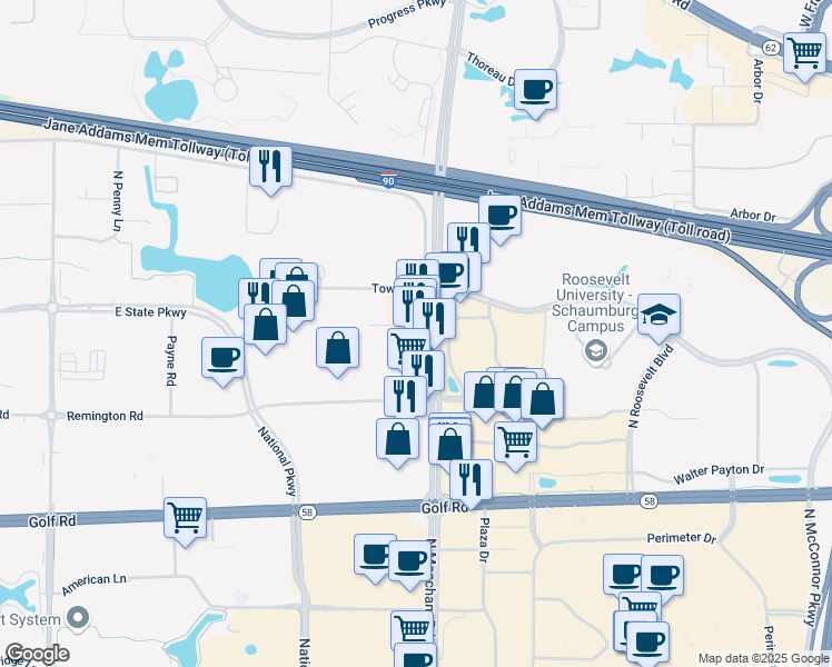 map of restaurants, bars, coffee shops, grocery stores, and more near 1426 North Meacham Road in Schaumburg