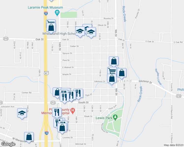 map of restaurants, bars, coffee shops, grocery stores, and more near 805 12th Street in Wheatland