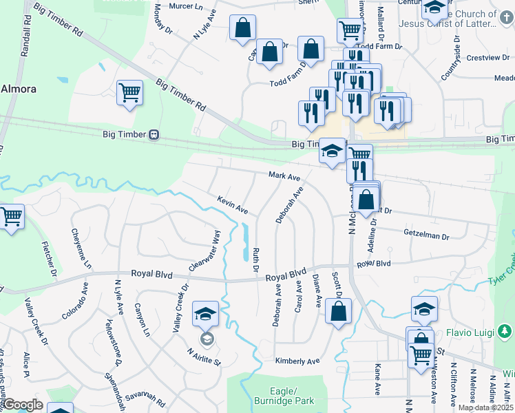 map of restaurants, bars, coffee shops, grocery stores, and more near 972 Ruth Drive in Elgin