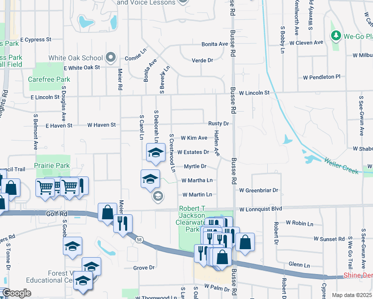 map of restaurants, bars, coffee shops, grocery stores, and more near 1718 West Estates Drive in Mount Prospect