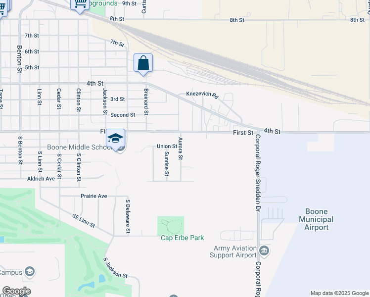 map of restaurants, bars, coffee shops, grocery stores, and more near 204 Aurora Street in Boone