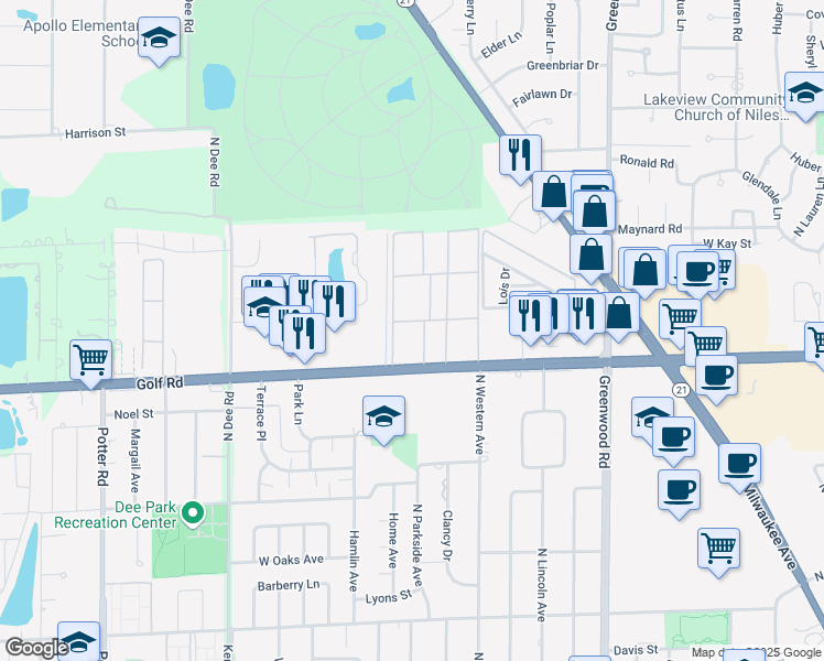 map of restaurants, bars, coffee shops, grocery stores, and more near 8892 Jody Lane in Des Plaines
