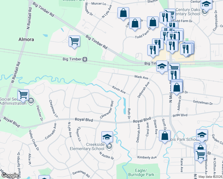 map of restaurants, bars, coffee shops, grocery stores, and more near 1895 Kevin Avenue in Elgin