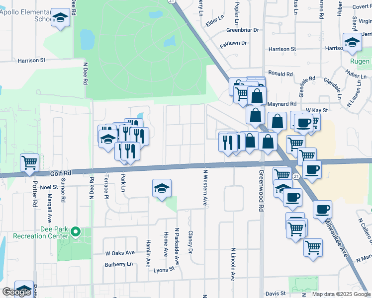 map of restaurants, bars, coffee shops, grocery stores, and more near 8892 Jody Lane in Des Plaines